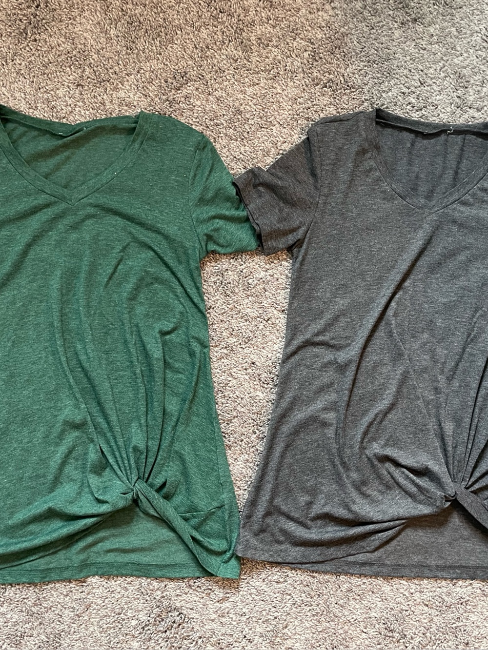 Amazon Women’s V-Neck Knot Front Tunics - Green, Charcoal & Navy